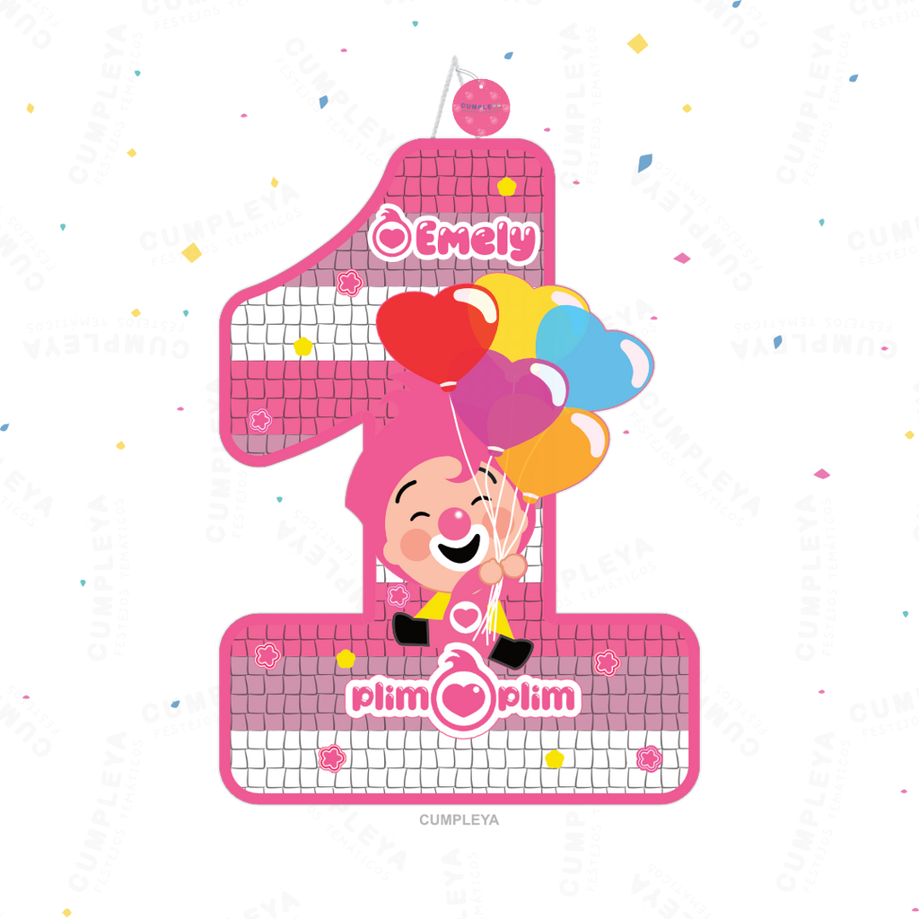 PIÑATA PLIM PLIM ROSADO NUMERO 1 60CM PREMIUM