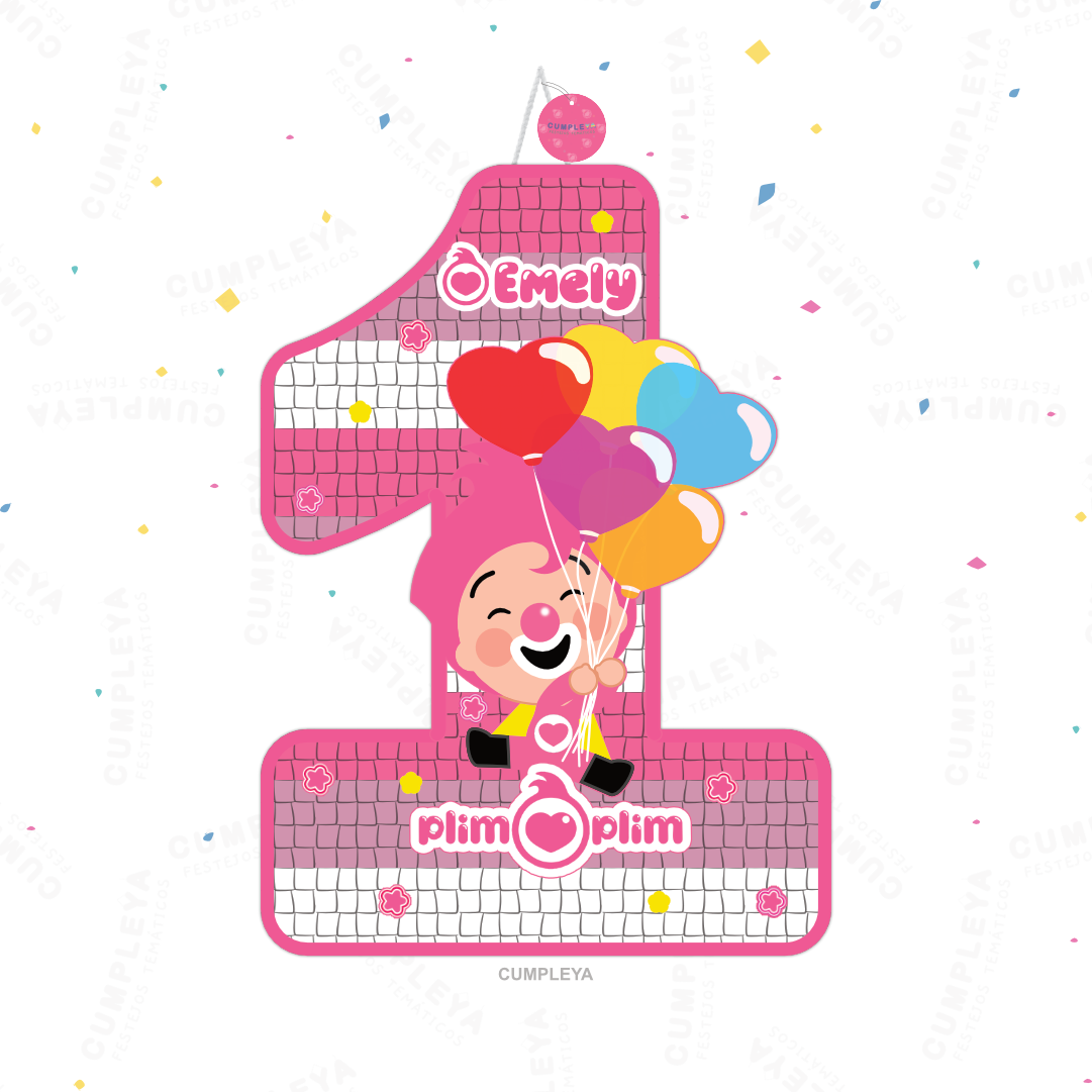 PIÑATA PLIM PLIM ROSADO NUMERO 1 60CM PREMIUM