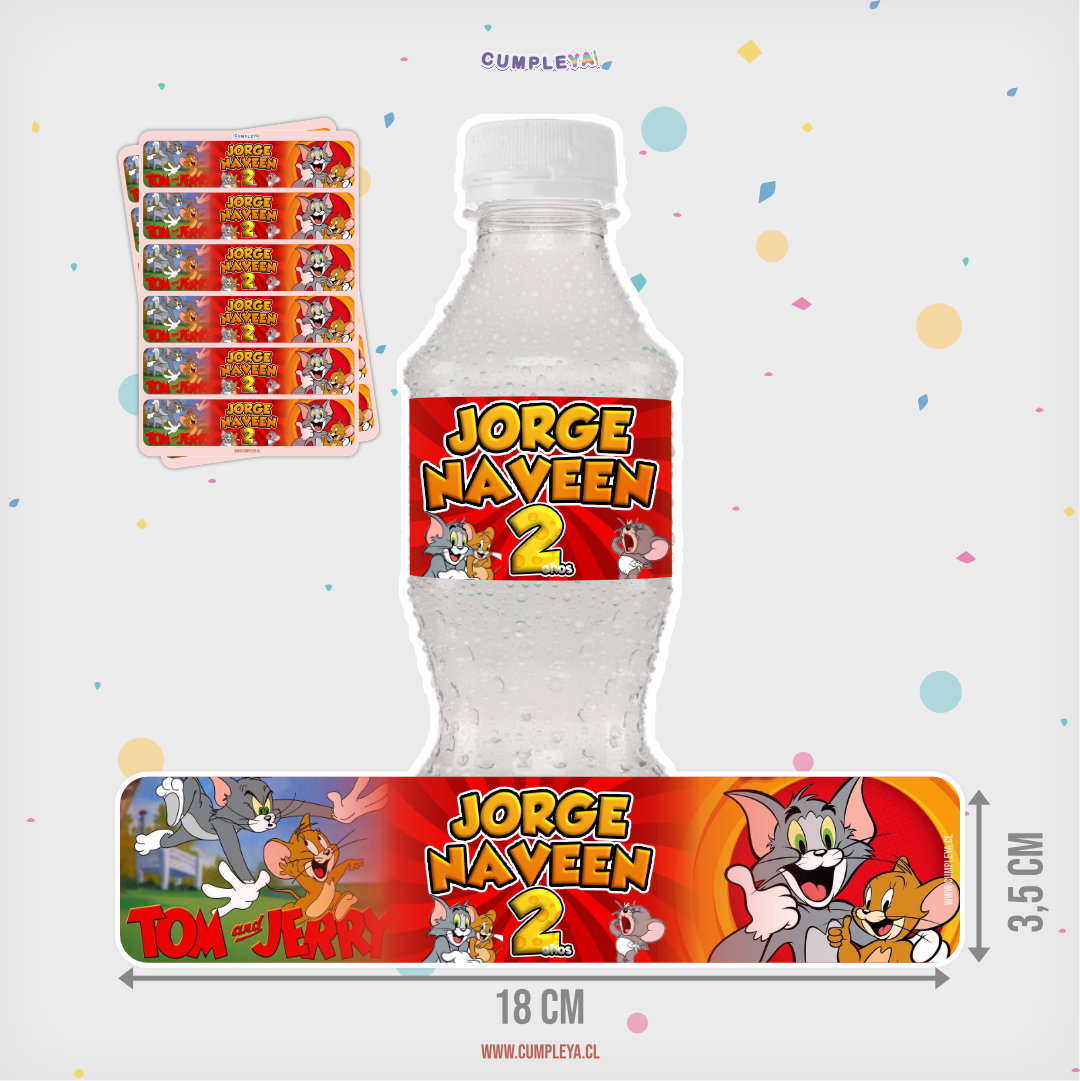STICKER PARA BOTELLA 12 U TOM Y JERRY