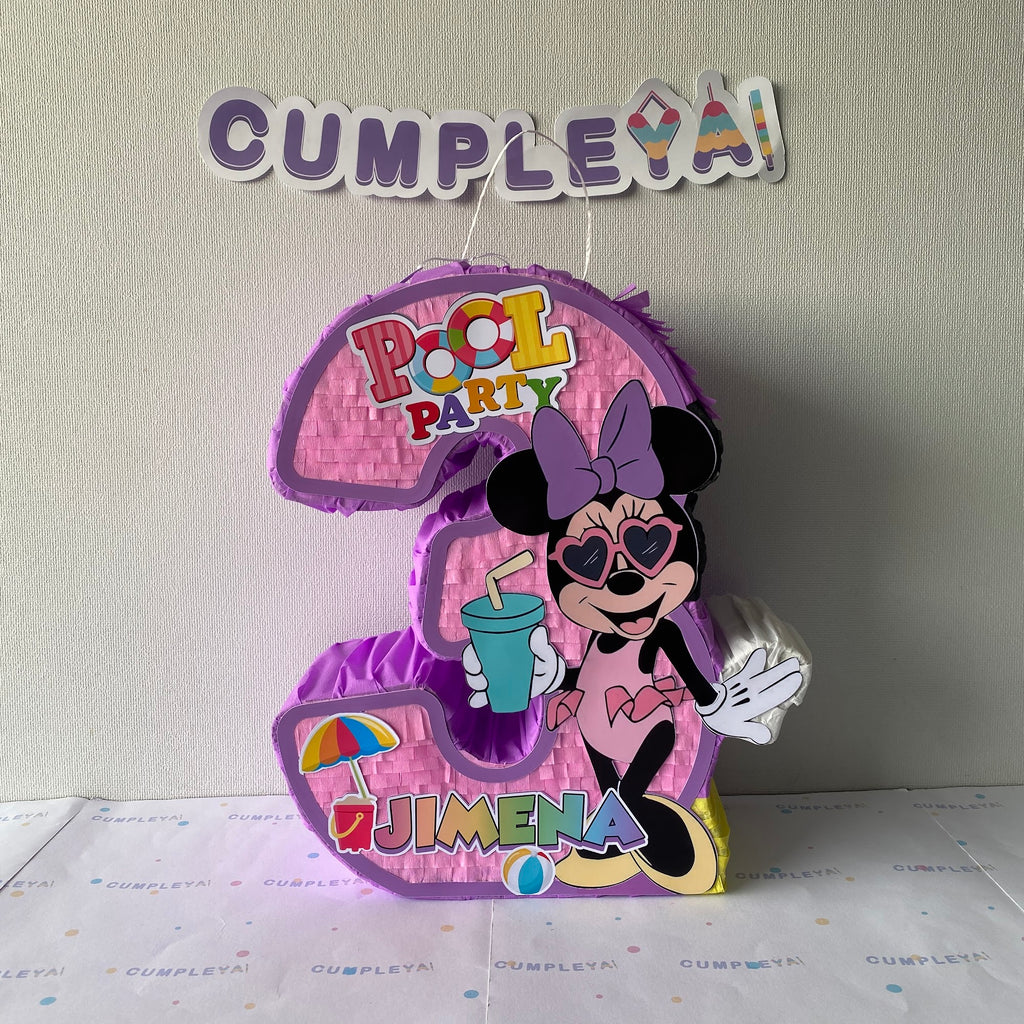 PIÑATA NUMERO 3 MINNIE MOUSE POOL 40CM PREMIUM