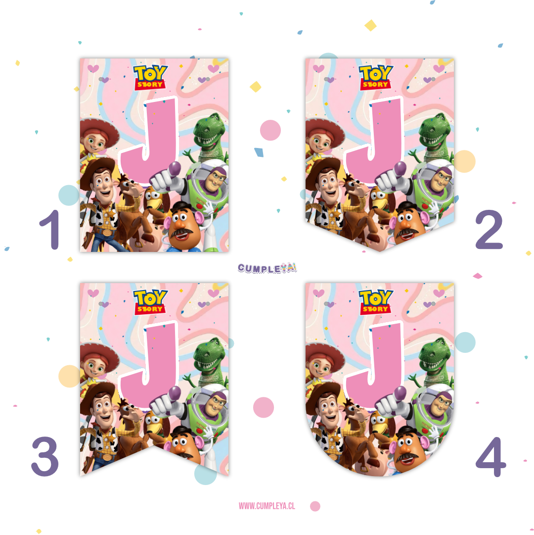 BANDERIN TOY STORY ROSA POR LETRA 11X14CM
