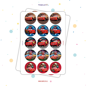30 STICKER CIRCULARES 5 X 5 CM CARS