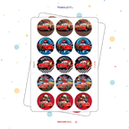 30 STICKER CIRCULARES 5 X 5 CM CARS