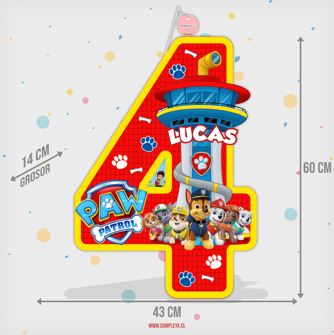 PIÑATA NUMERO 4 PAW PATROL 60CM PREMIUM