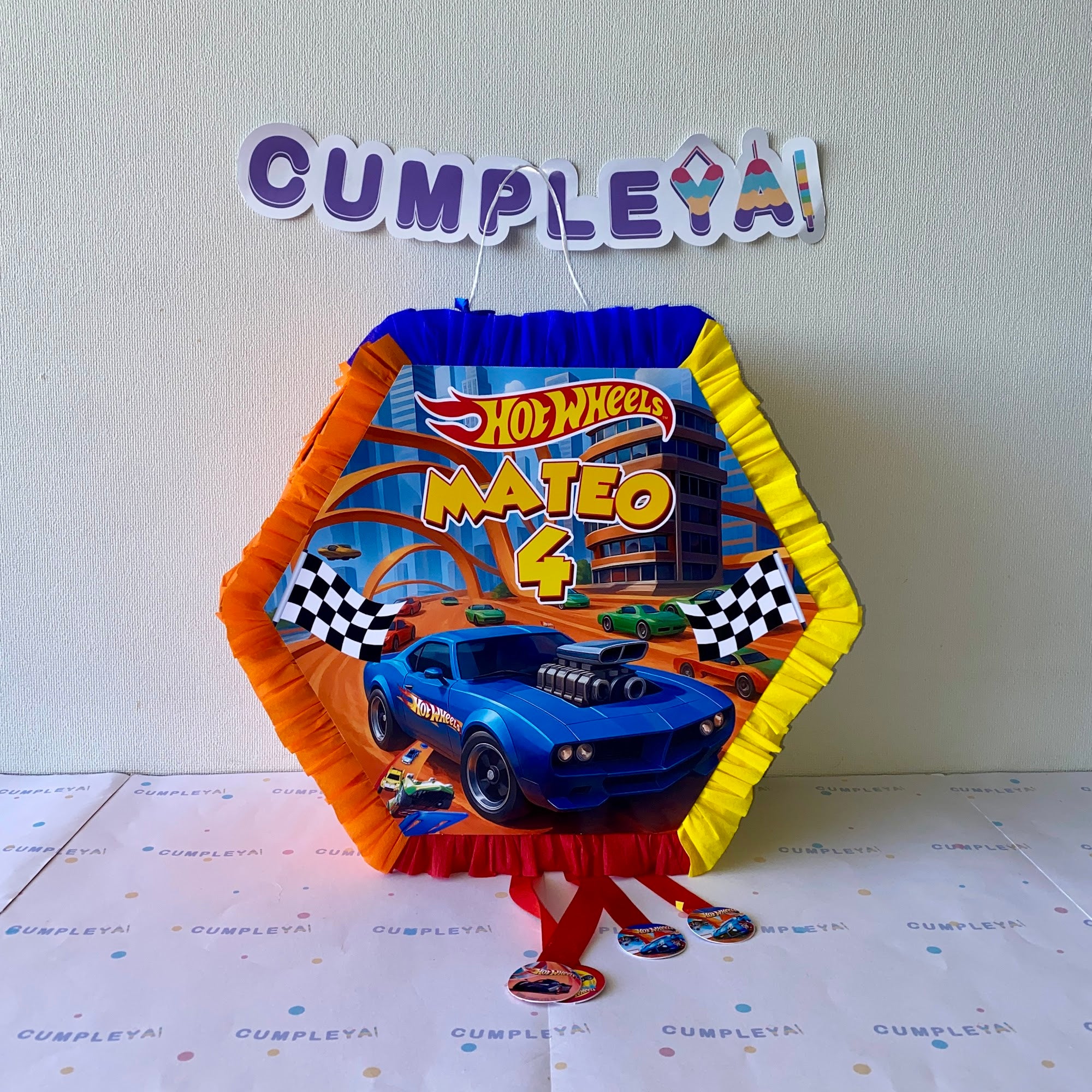 PIÑATA HOT WHEELS HEXAGONAL EXPRÉS 40CM