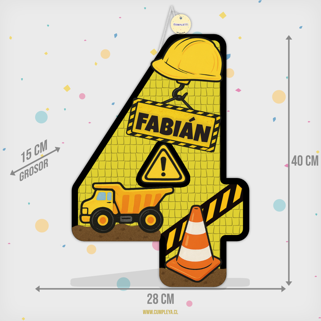 PIÑATA NUMERO 4 CAMION DE CONSTRUCION 40CM PREMIUM