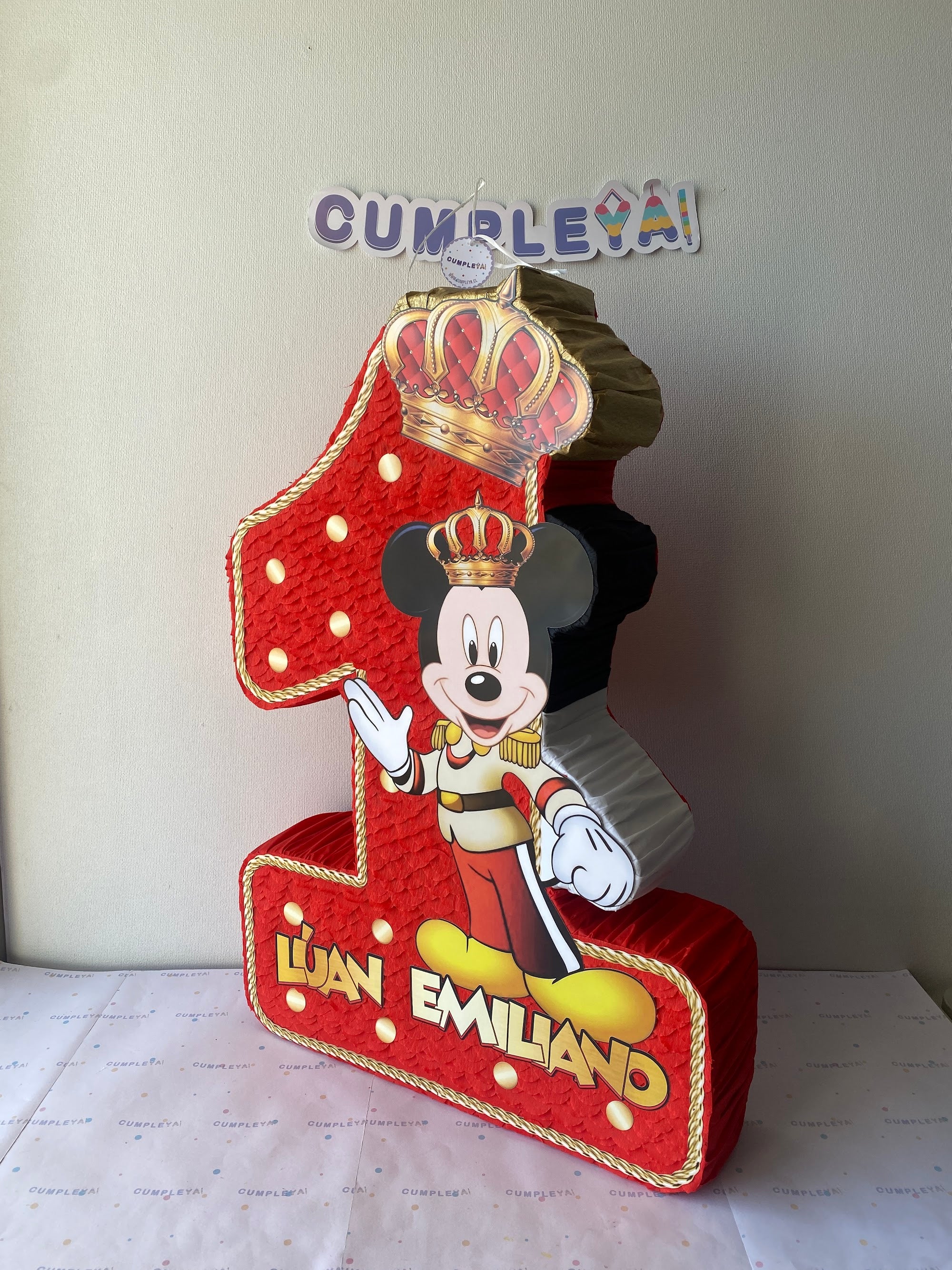 PIÑATA MICKEY REY ROJO NUMERO 1 60CM PREMIUM