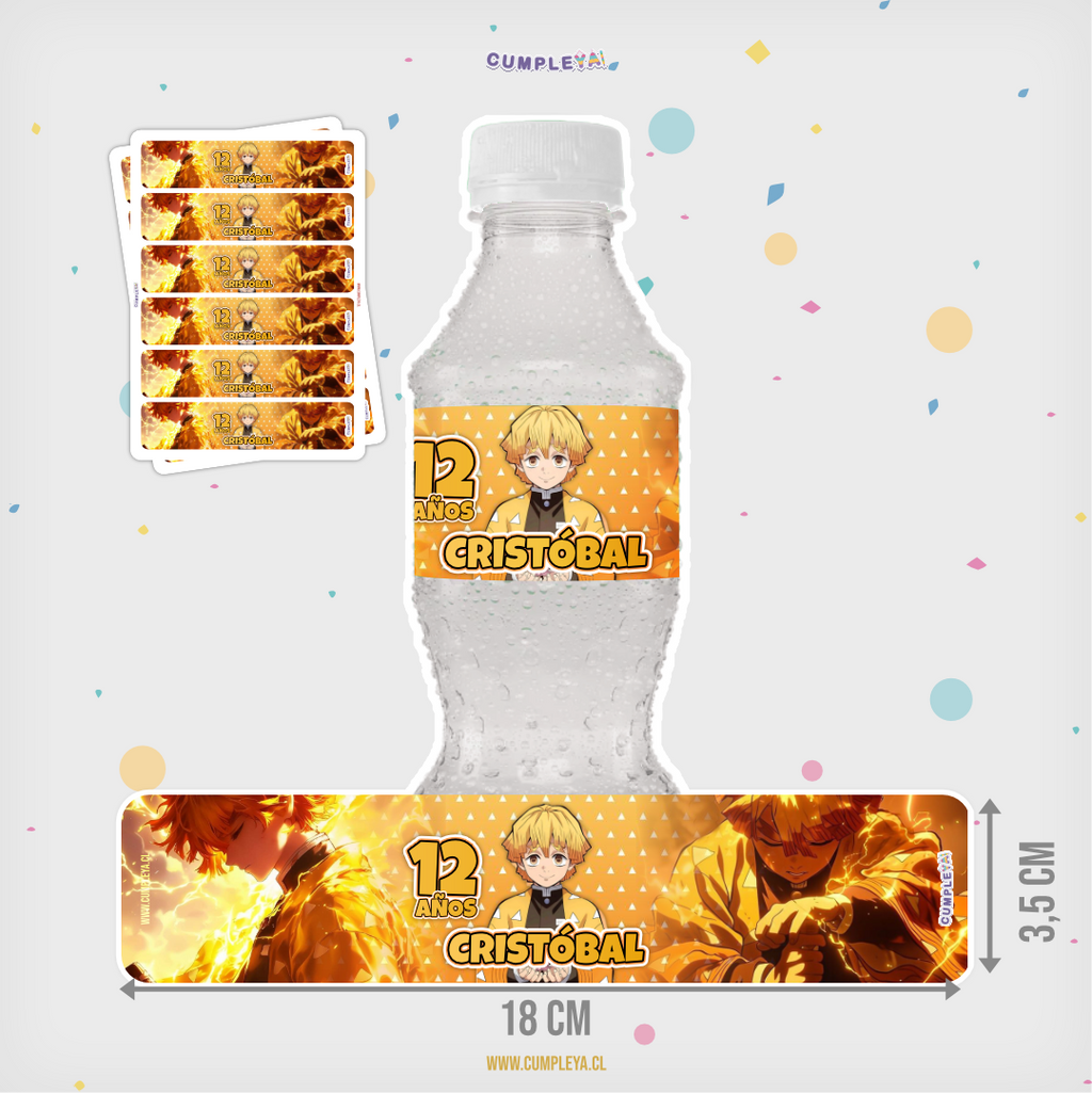 STICKER ZENITSU AGATSUMA PARA BOTELLA 250ML 18X3, 5CM SET 12U