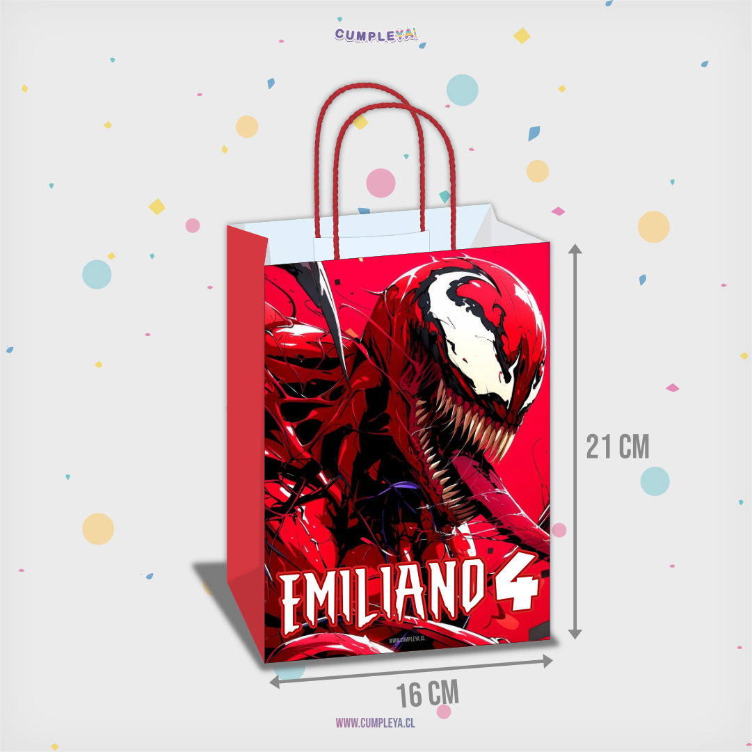 BOLSA SORPRESA 16 × 21 × 8 CM VENOM ROJO