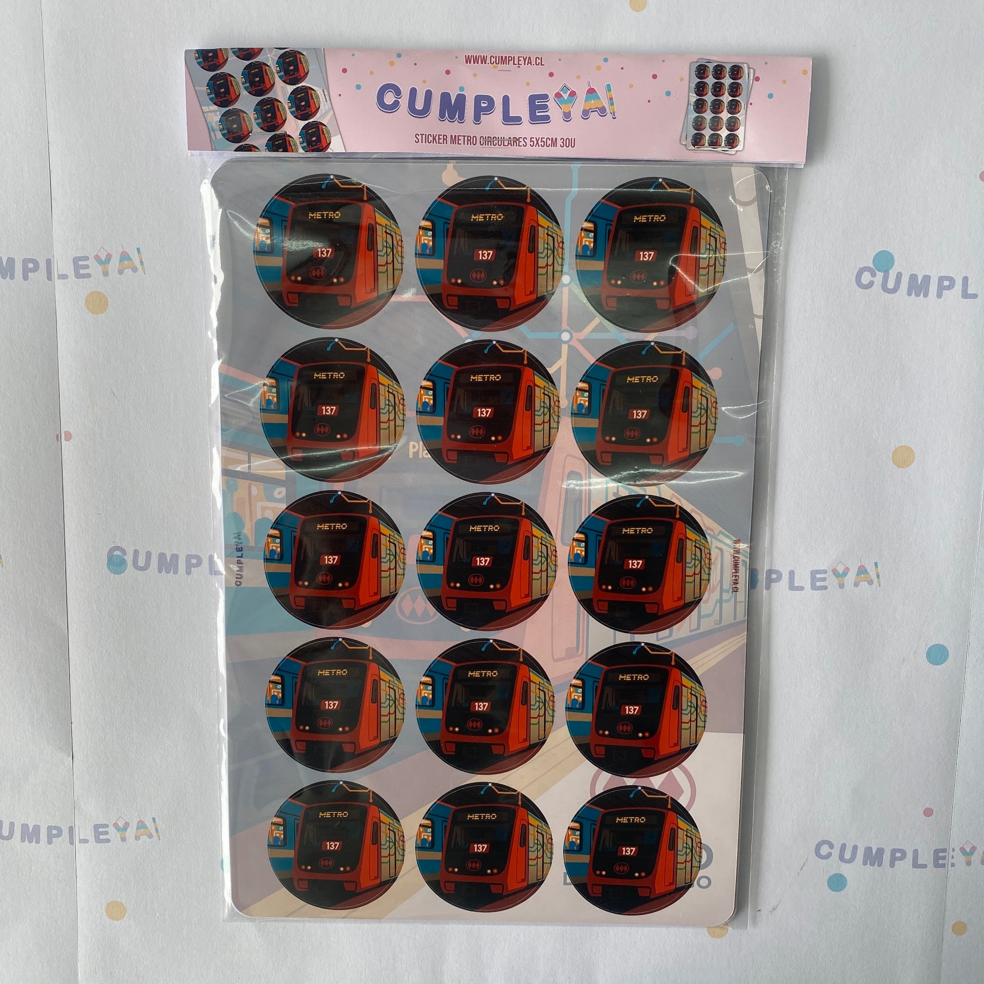 30 STICKER CIRCULARES 5 X 5 CM METRO
