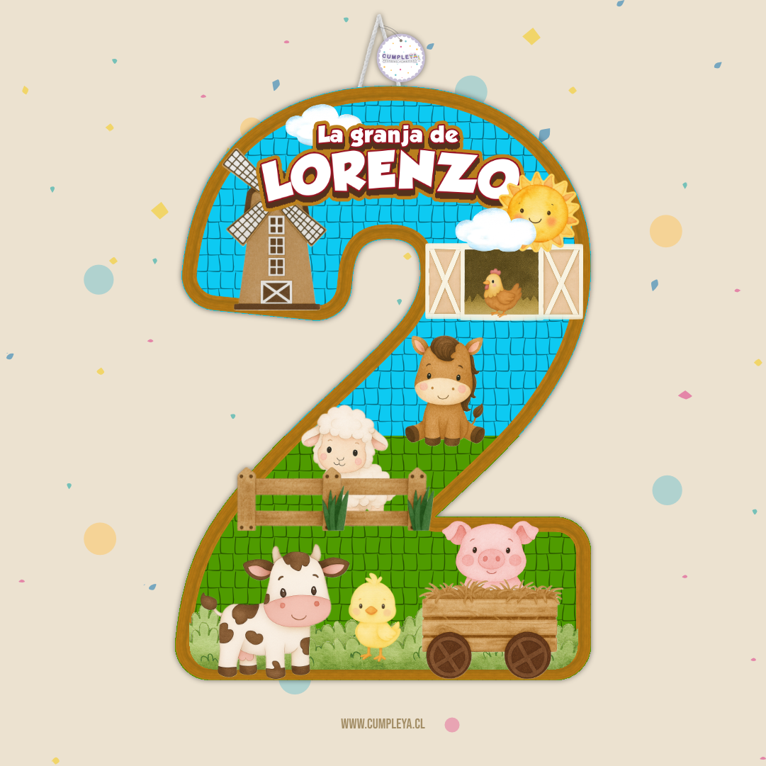 PIÑATA NUMERO 2 ANIMALITOS DE LA GRANJA 40CM PREMIUM