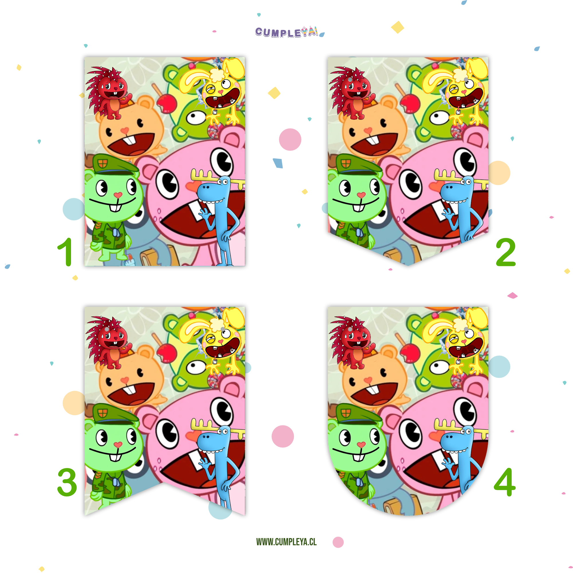 BANDERIN HAPPY TREE FRIENDS POR LETRA 11X14CM