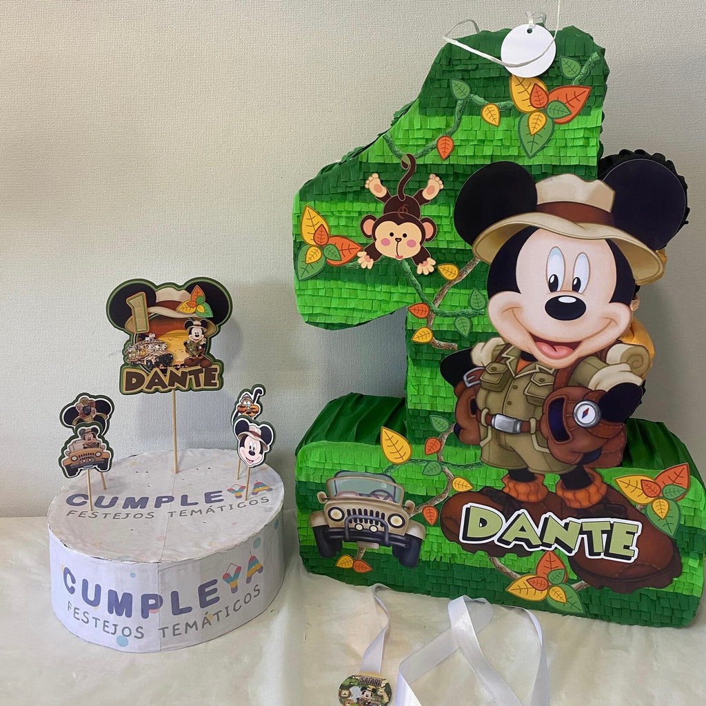 PIÑATA NÚMERO 1 CON MICKEY SAFARI 60CM PREMIUM
