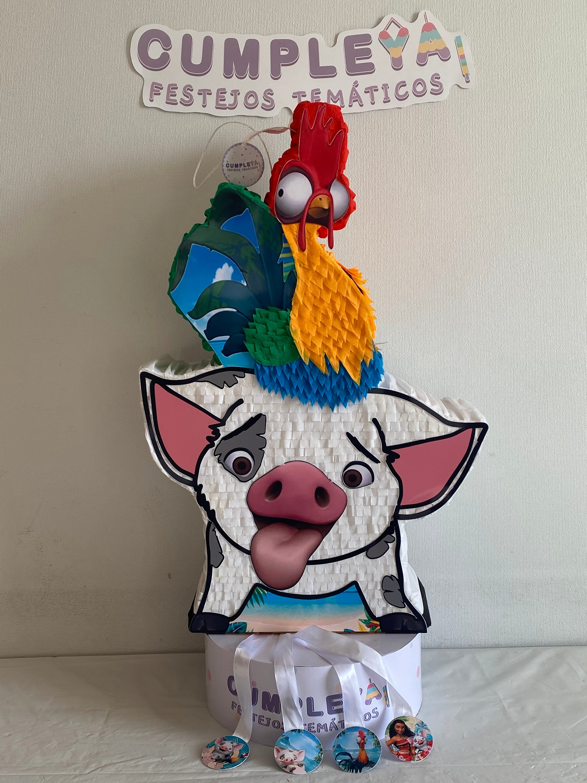 PIÑATA CERDITO Y GALLO DE MOANA 60CM PREMIUM