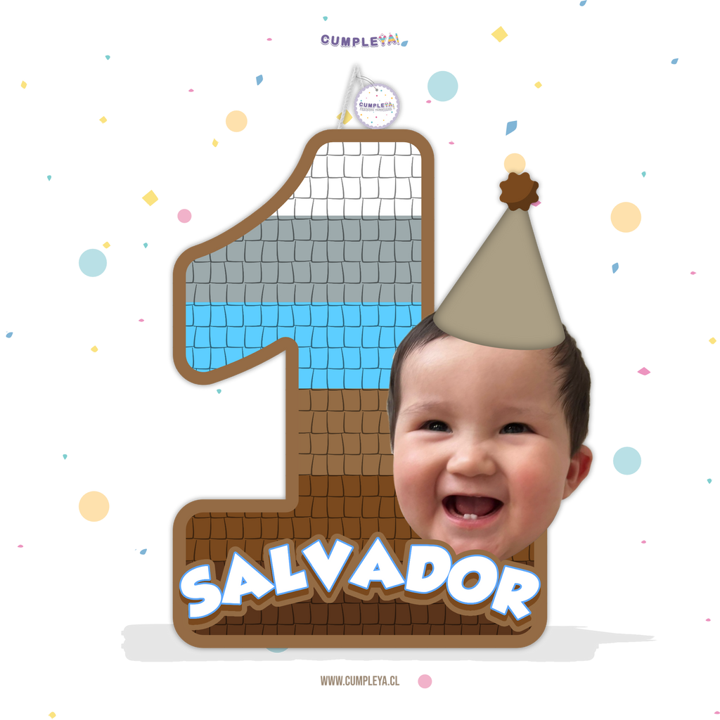 PIÑATA NUMERO 1 COLORES MARRON, BEIGS Y CELESTE 40CM PREMIUM