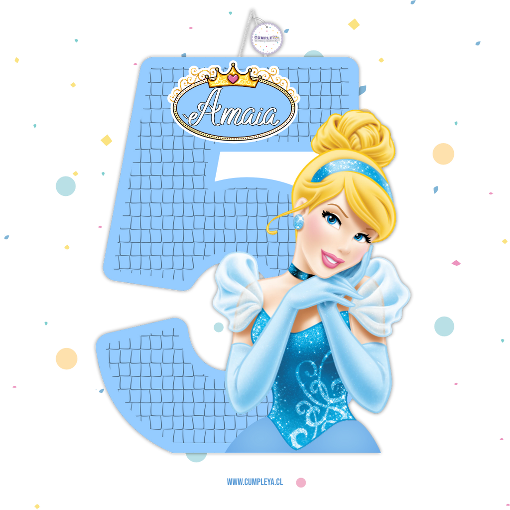 PIÑATA NUMERO 5 CON CENICIENTA 40CM PREMIUM