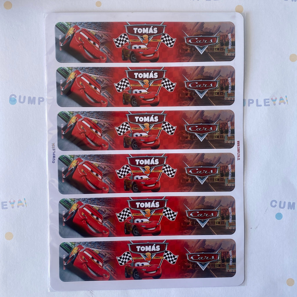 STICKER CARS PARA BOTELLA 250ML 18X3, 5CM SET 12U TEMÁTICO