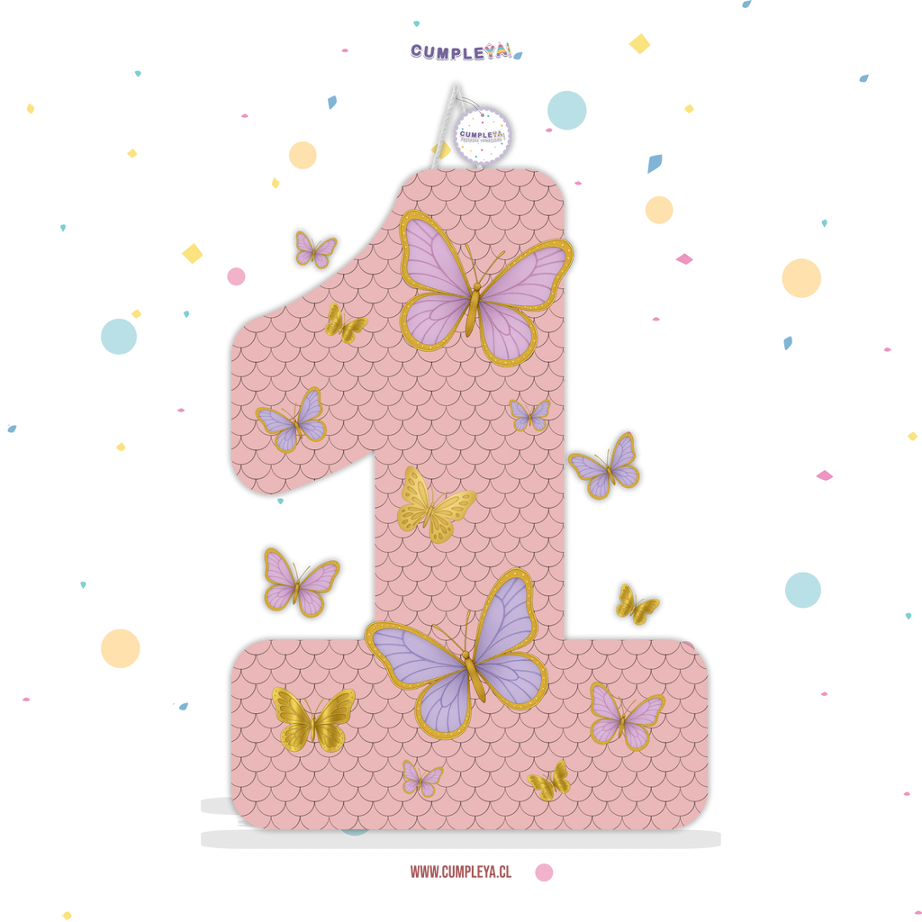 PIÑATA NUMERO 1 CON MARIPOSAS 60CM PREMIUM