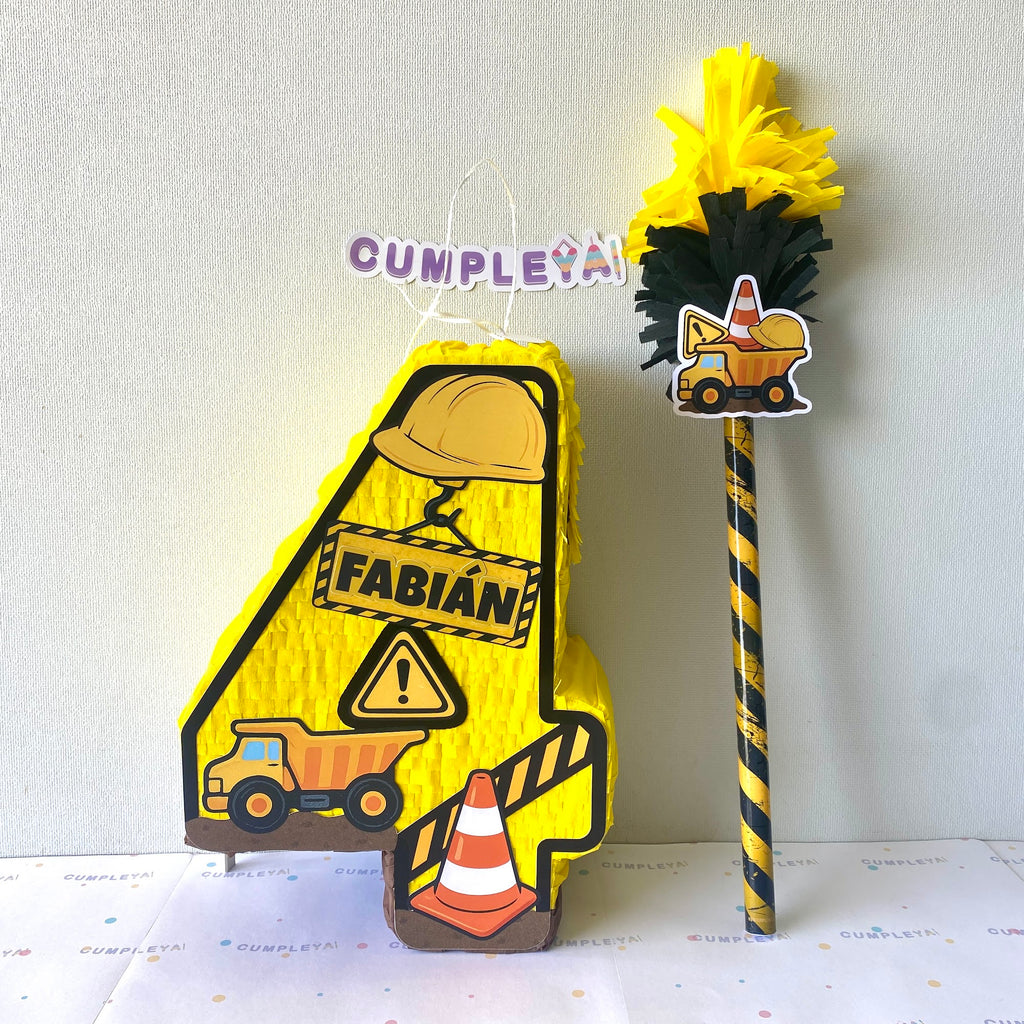 PIÑATA NUMERO 4 CAMION DE CONSTRUCION 40CM PREMIUM