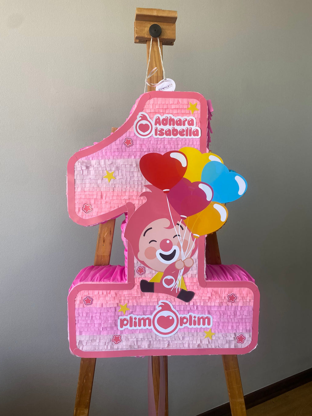 PIÑATA PLIM PLIM ROSADO NUMERO 1 60CM PREMIUM