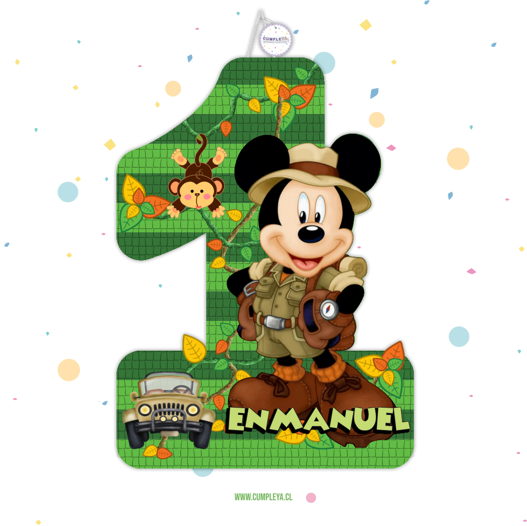 PIÑATA NÚMERO 1 CON MICKEY SAFARI 60CM PREMIUM