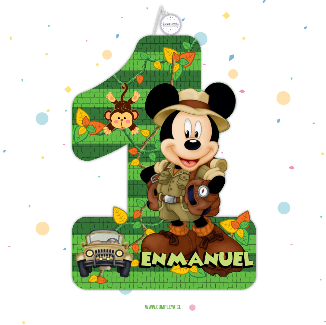 PIÑATA NÚMERO 1 CON MICKEY SAFARI 60CM PREMIUM