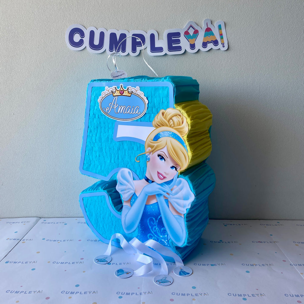 PIÑATA NUMERO 5 CON CENICIENTA 40CM PREMIUM