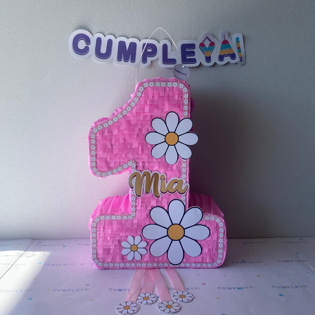 PIÑATA NUMERO 1 CON MARGARITAS 40CM PREMIUM