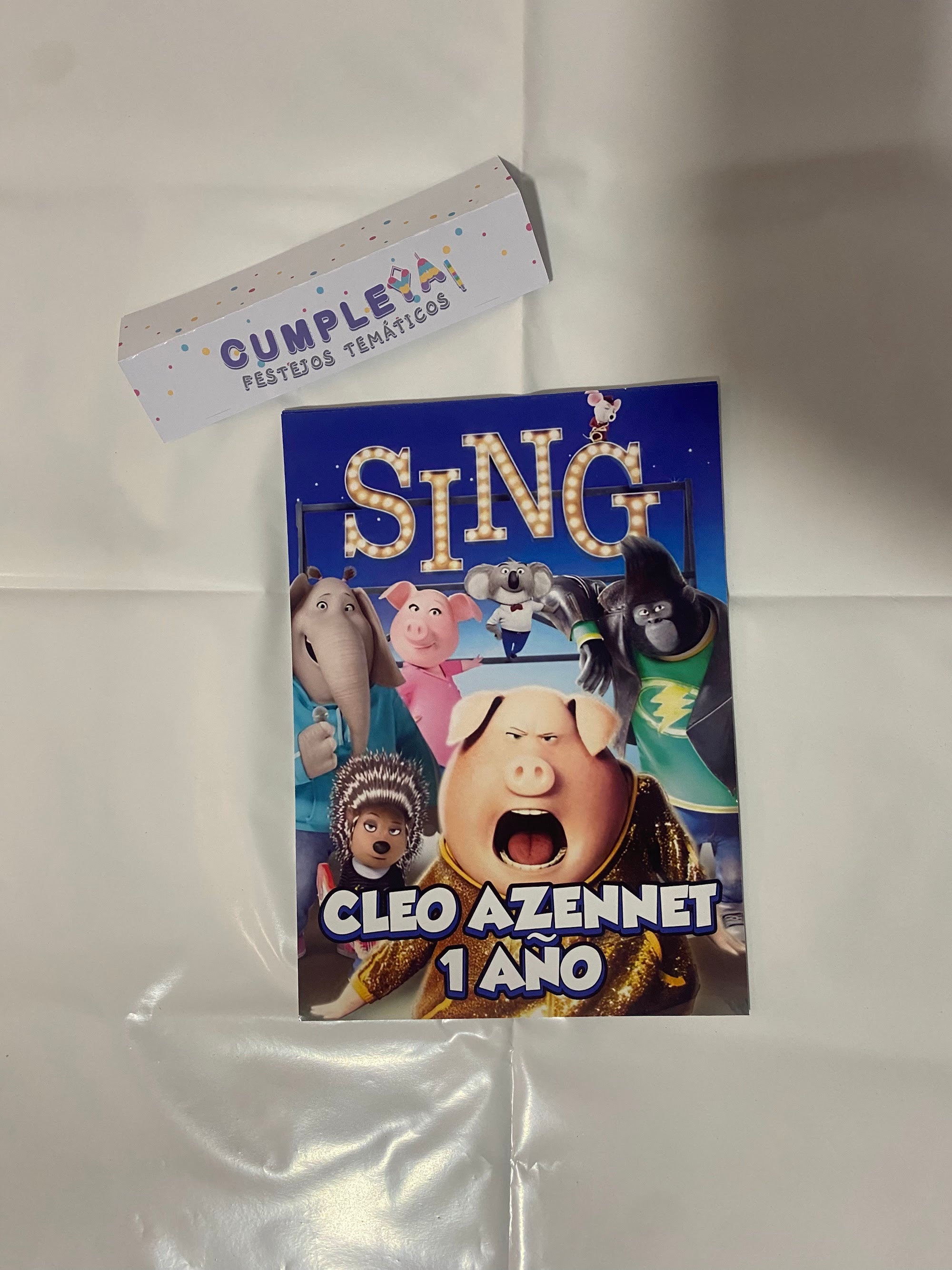 STICKER SING PARA BOLSA SORPRESA 14X20CM TEMÁTICO