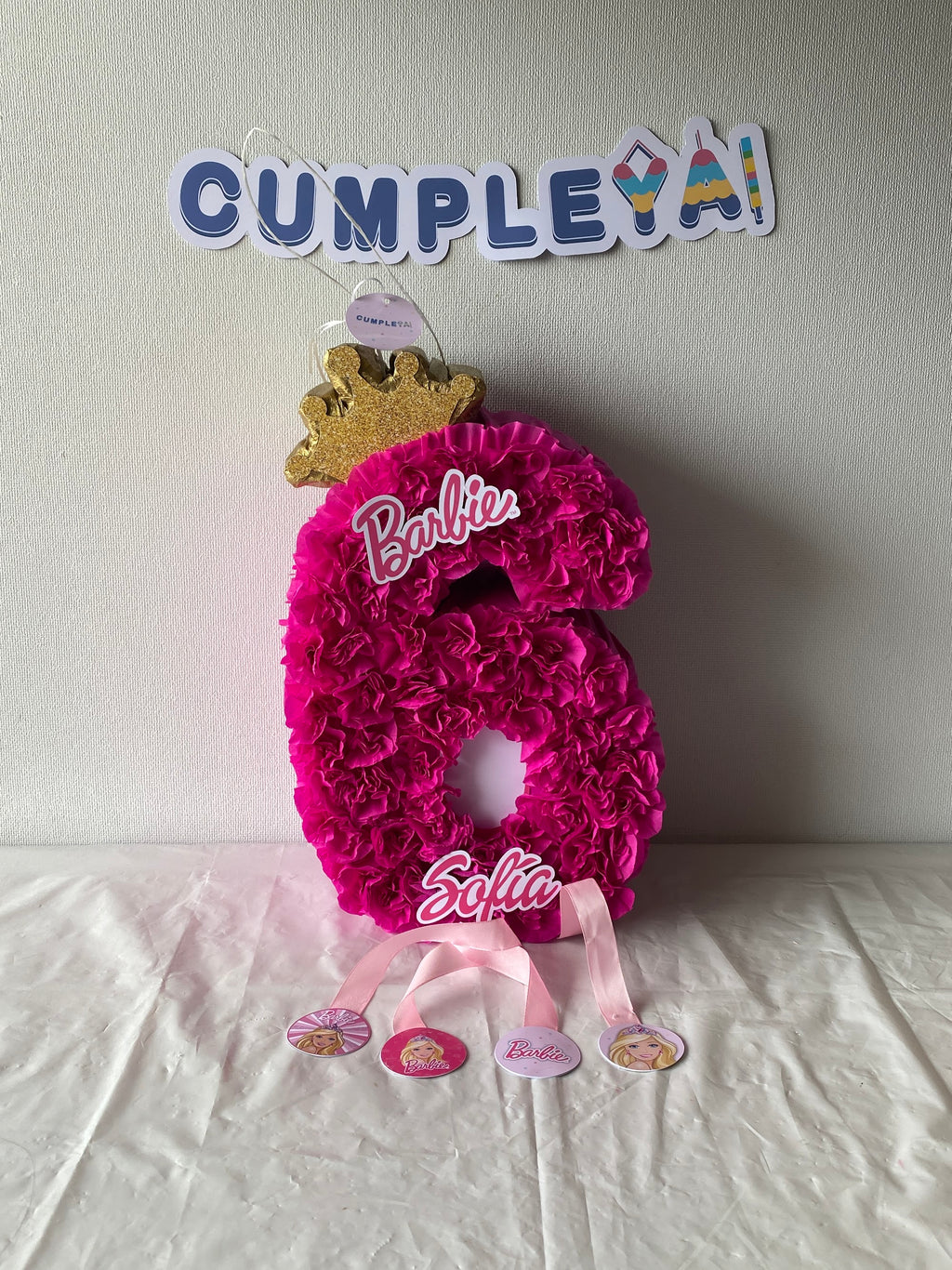 PIÑATA BARBIE NÚMERO 6 DE FLORES 40CM PREMIUM