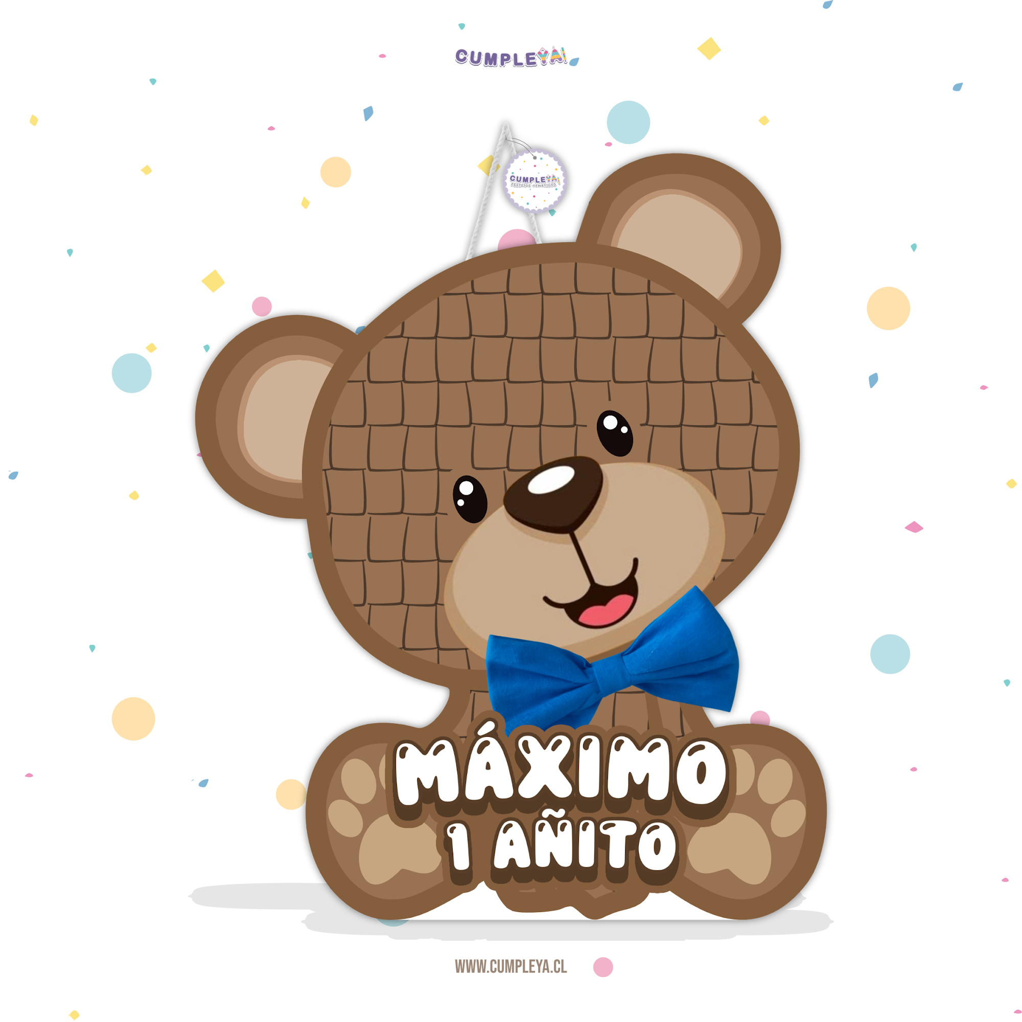 PIÑATA OSITO LAZO AZUL 40CM PREMIUM