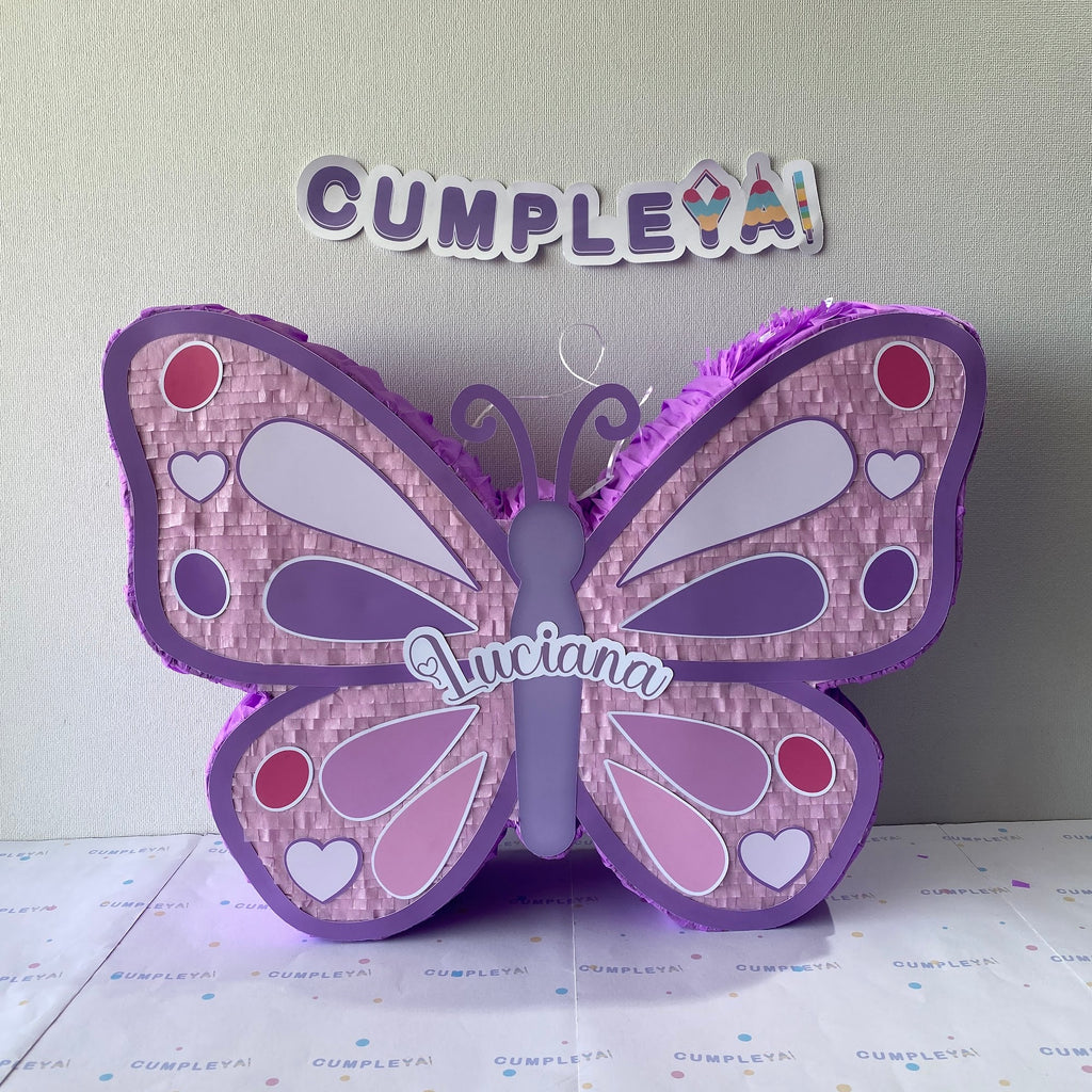 PIÑATA MARIPOSA MORADA ROSADA Y BLANCO 60CM PREMIUM