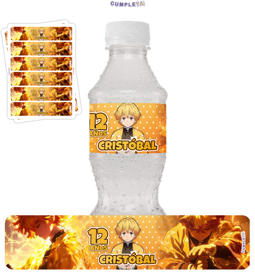 STICKER ZENITSU AGATSUMA PARA BOTELLA 250ML 18X3, 5CM SET 12U