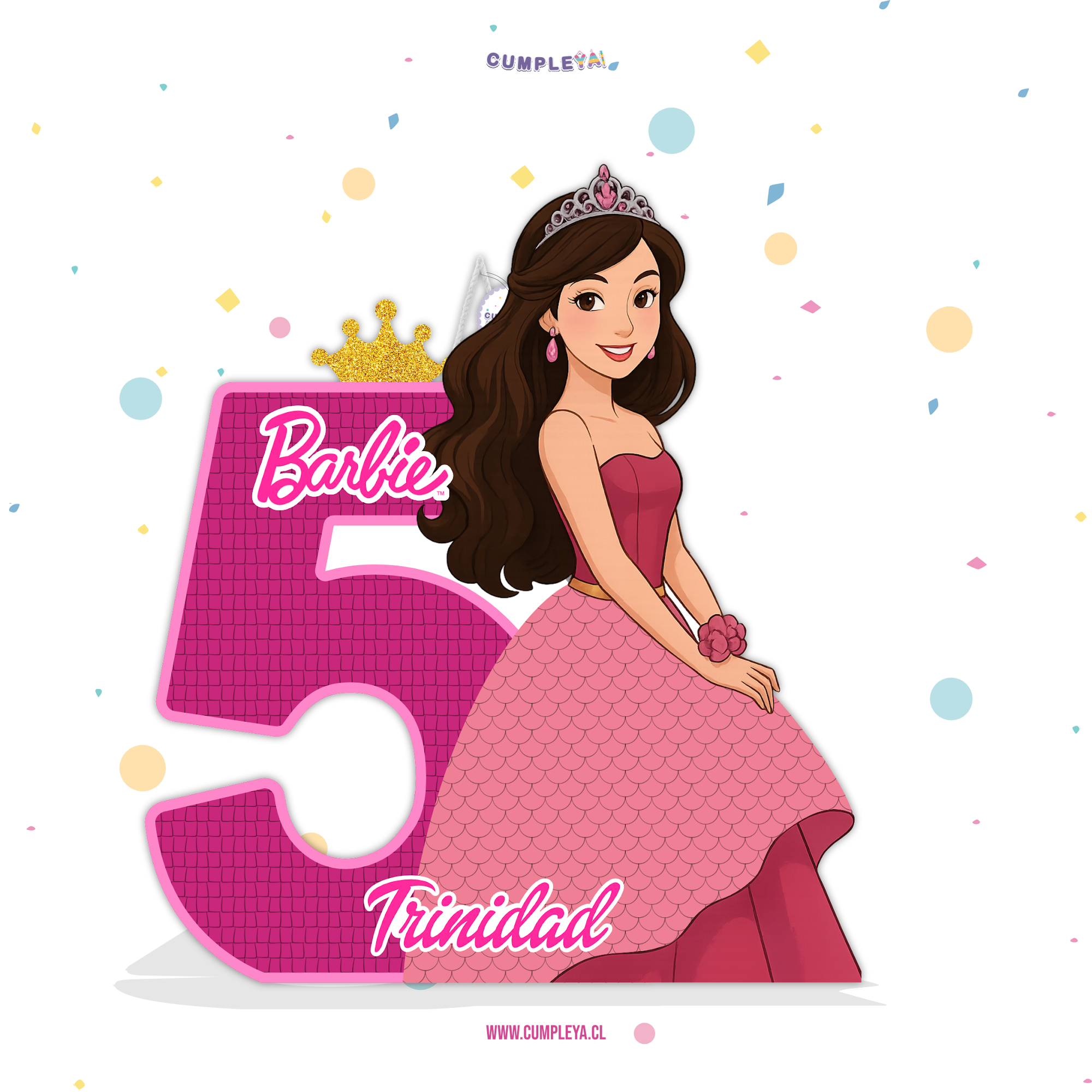 PIÑATA BARBIE CON NUMERO 5 60CM PREMIUM