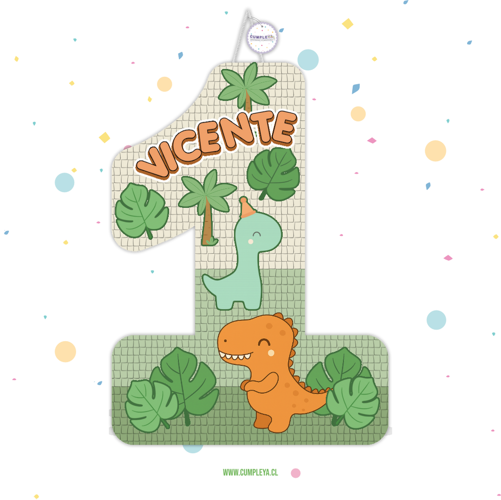 PIÑATA NUMERO 1 CON DINOSAURIO BEBE 60CM PREMIUM