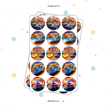30 STICKER CIRCULARES 5 X 5 CM HOT WHEELS
