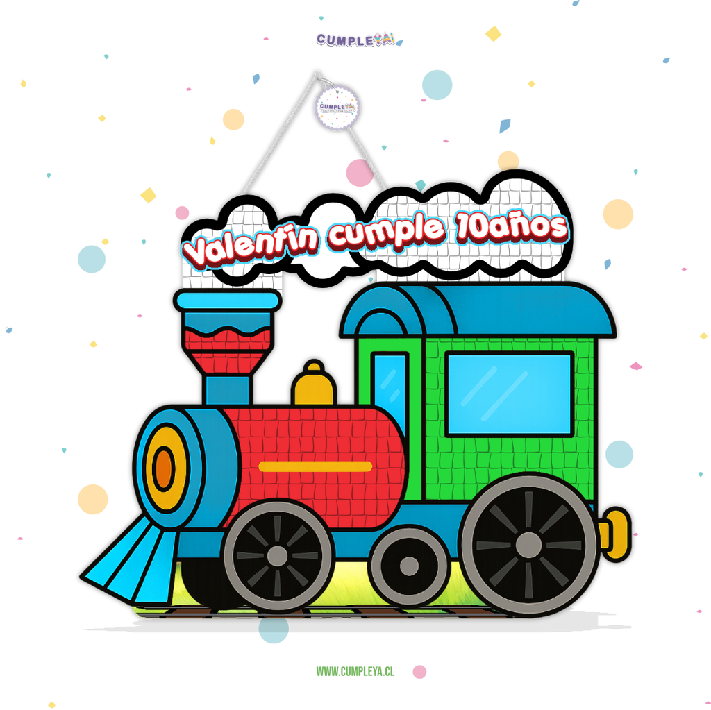 PIÑATA TREN AZUL VERDE Y ROJO 40CM PREMIUM