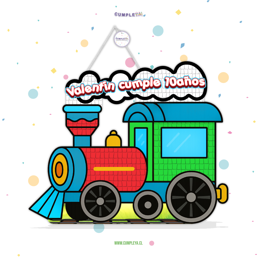 PIÑATA TREN AZUL VERDE Y ROJO 40CM PREMIUM