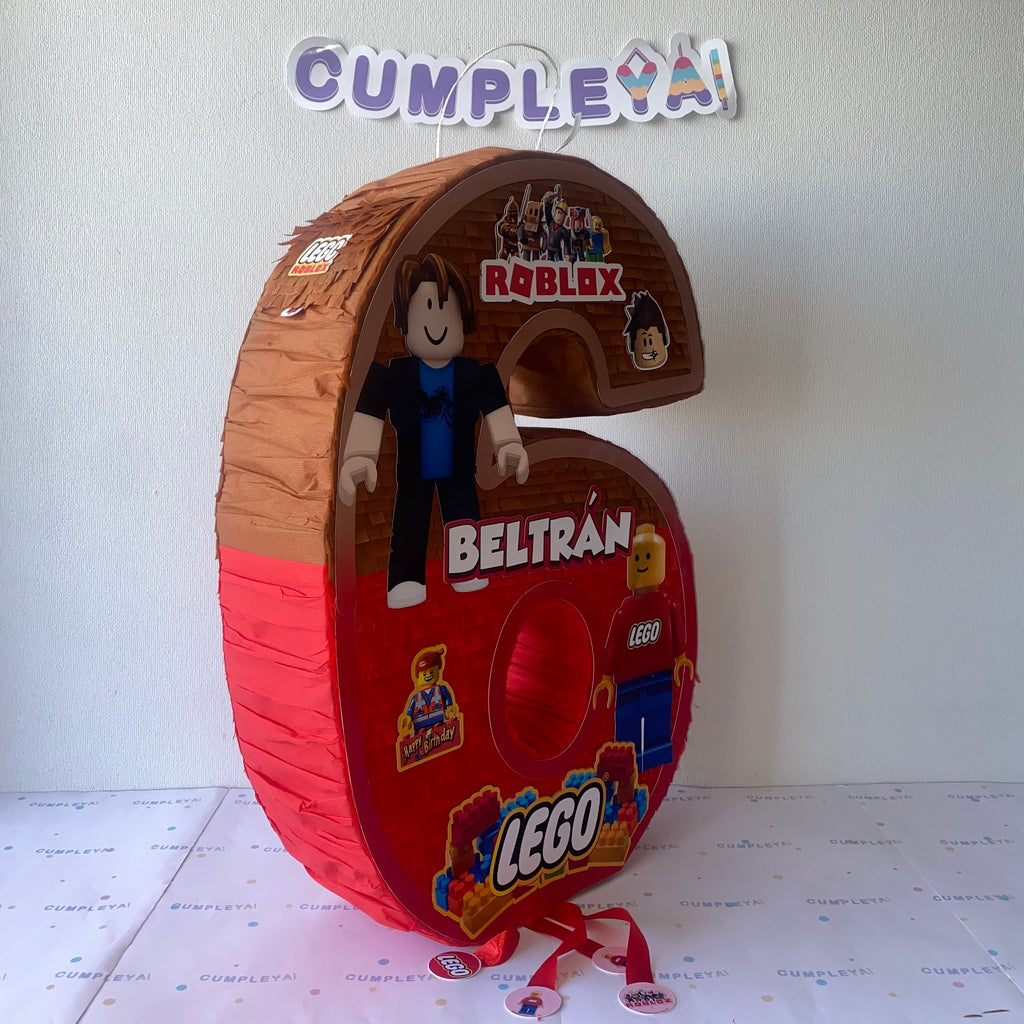 PIÑATA NUMERO 6 DE ROBLOX Y LEGO 60CM PREMIUM