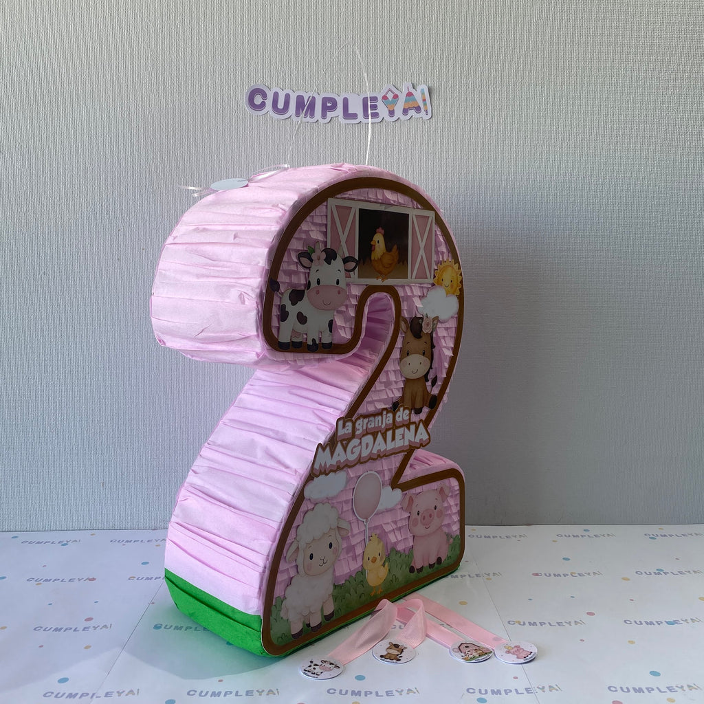 PIÑATA NUMERO 2 ANIMALITOS DE LA GRANJA 40CM PREMIUM