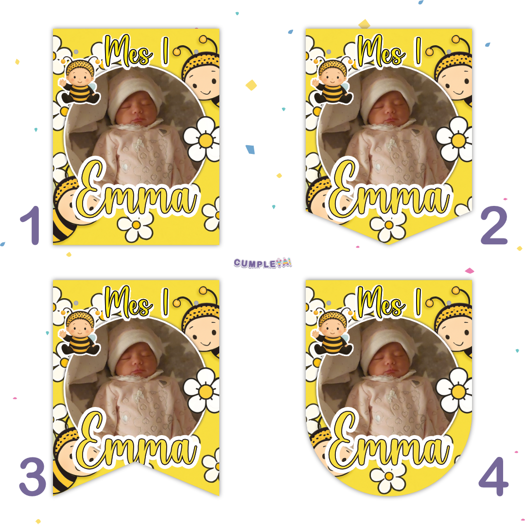 BANDERIN BEBE ABEJITA DE FOTOGRAFÍA 12 MESES 11X14CM