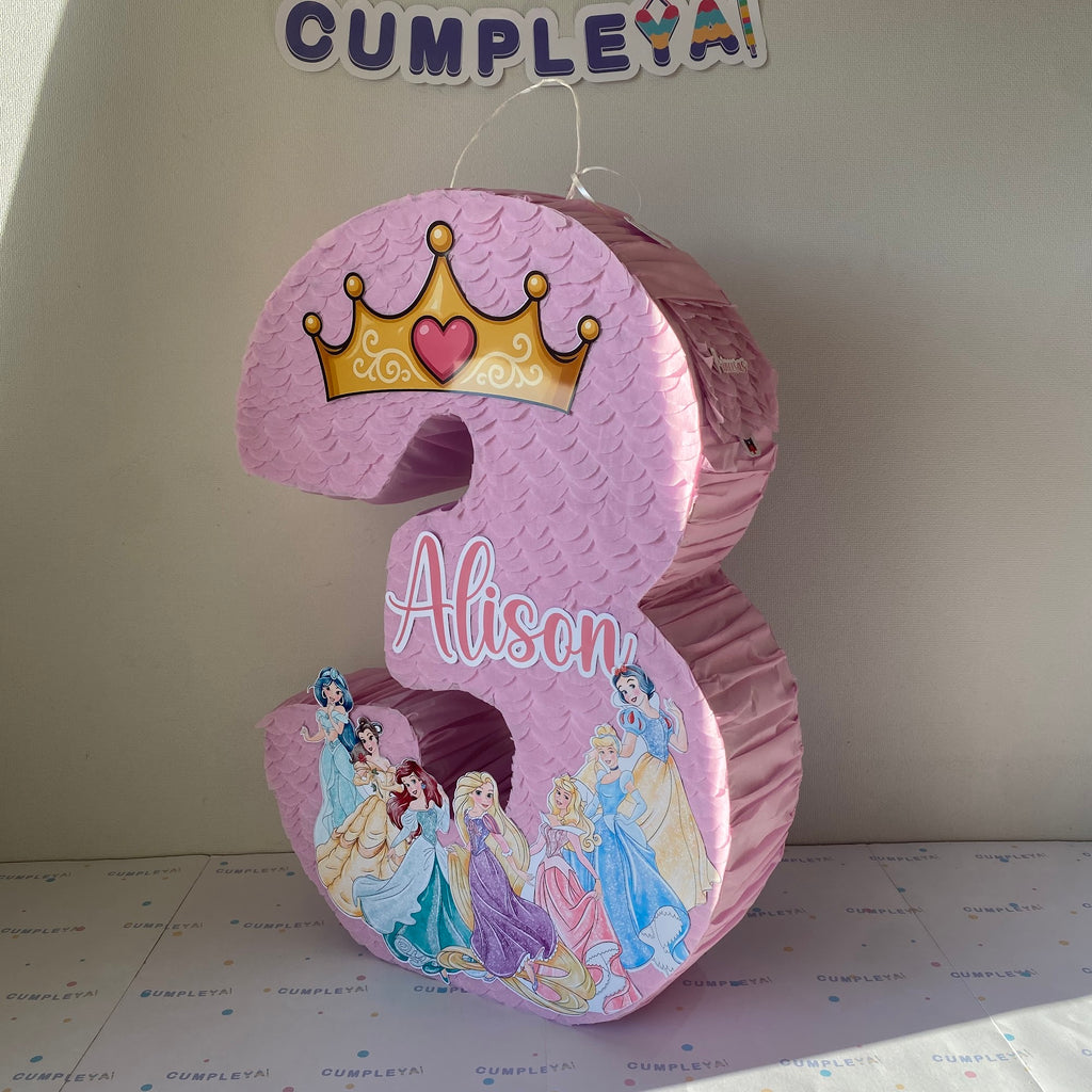 PIÑATA NUMERO 3 DE PRINCESAS DE DINSEY 60CM PREMIUM