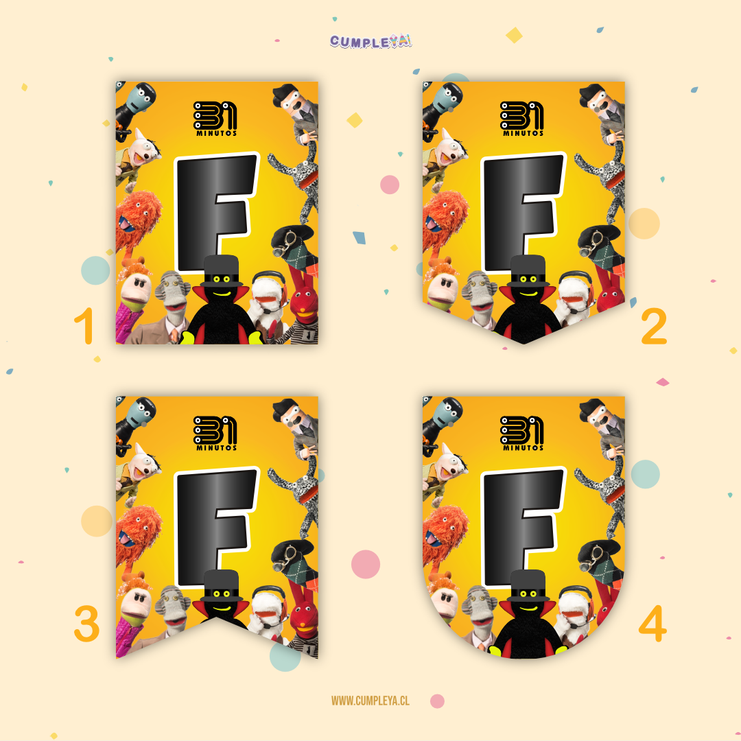 BANDERIN 31 MINUTOS FELIZ CUMPLEAÑOS 11X14CM 15U TEMÁTICO
