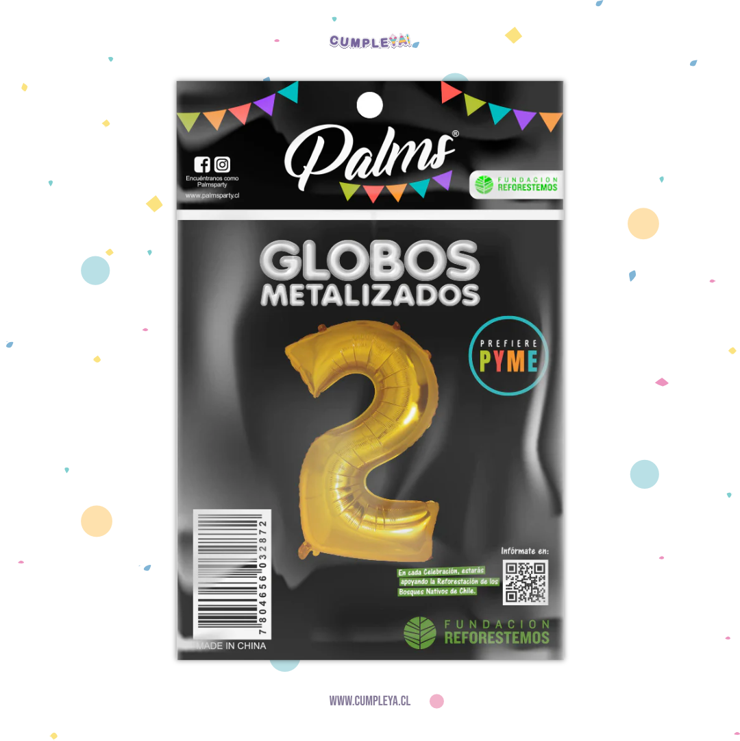 GLOBO NUMERO 2 80CM DORADO METALIZADO