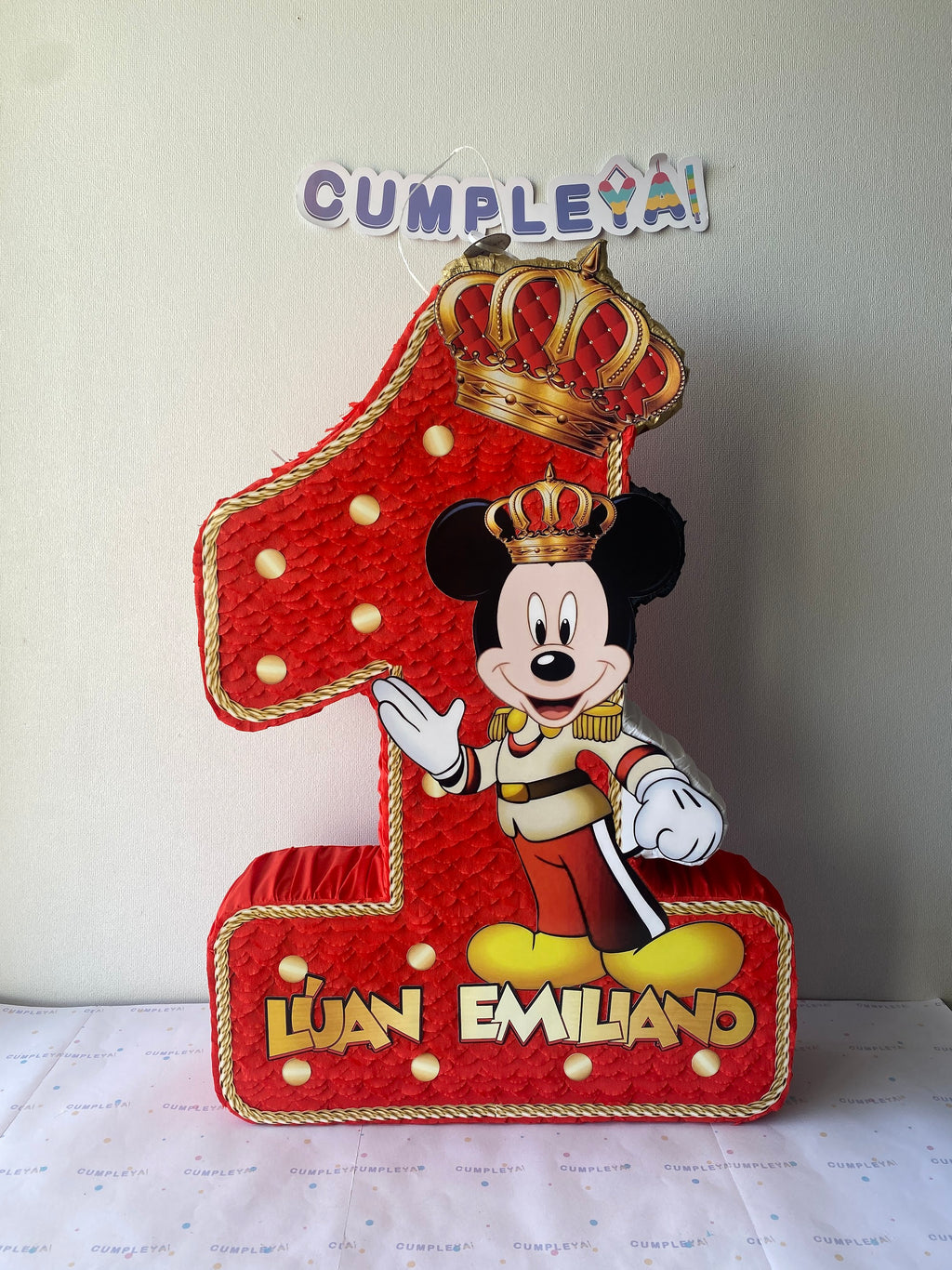 PIÑATA MICKEY REY ROJO NUMERO 1 60CM PREMIUM