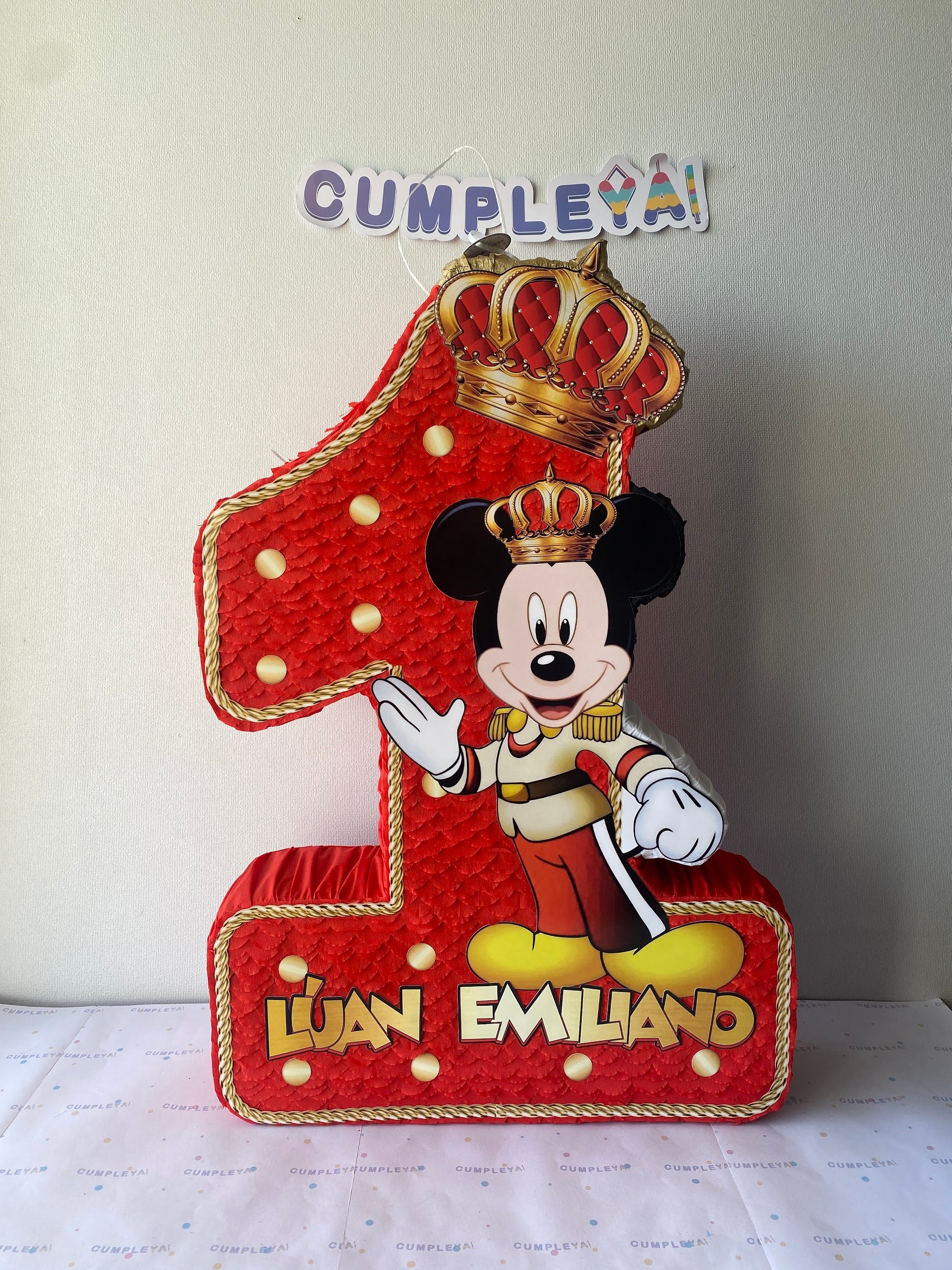 PIÑATA MICKEY REY ROJO NUMERO 1 60CM PREMIUM