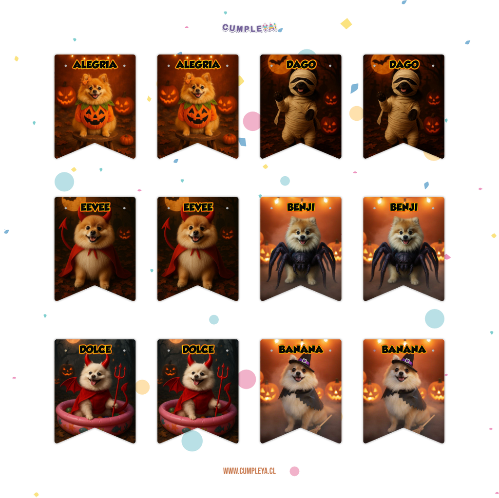 BANDERIN PERRITO POMERANIA HALLOWEEN FOTOGRAFÍA 12 MESES 11X14CM
