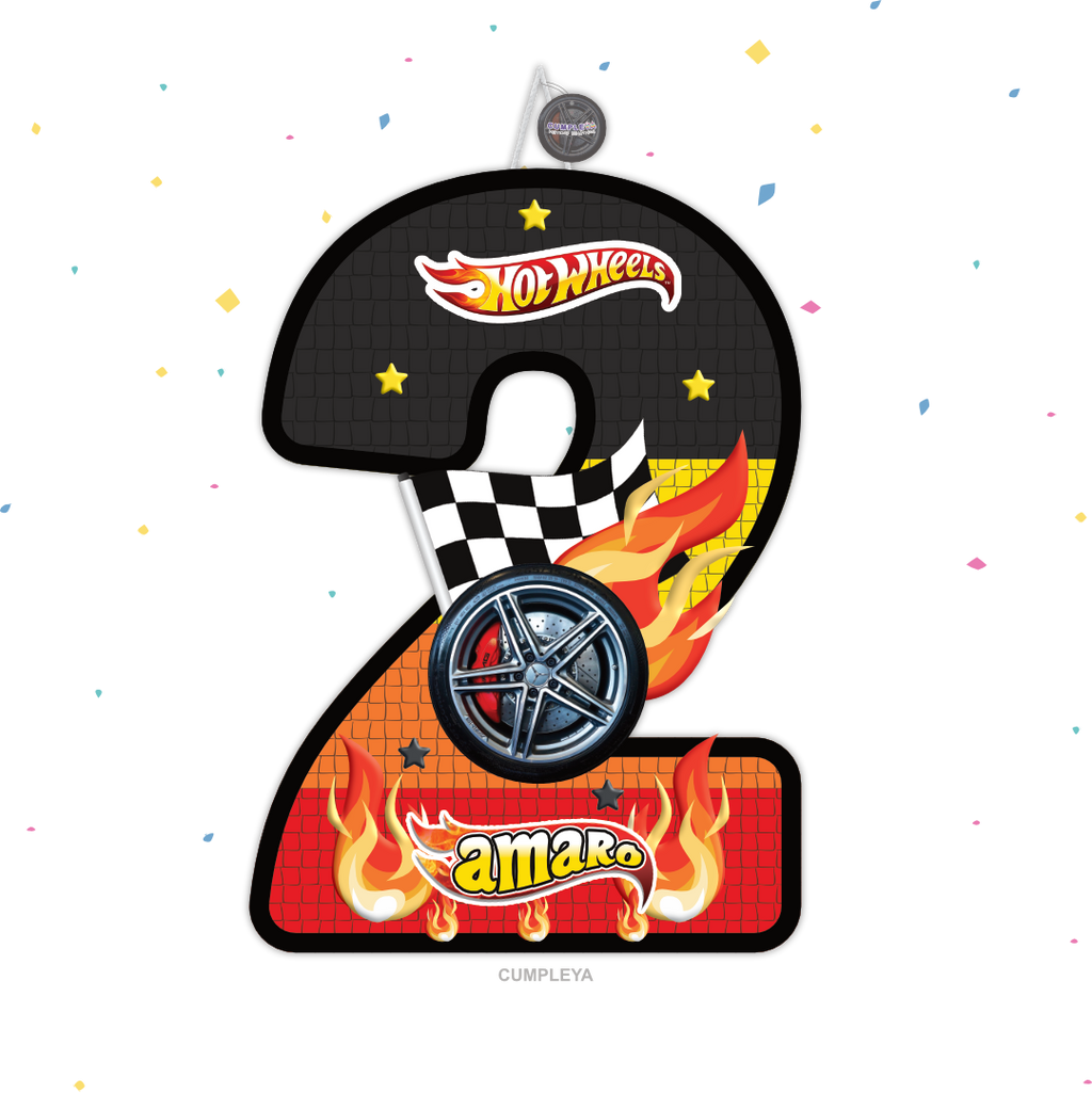 PIÑATA NUMERO 2 DE HOT WHEELS 40CM PREMIUM