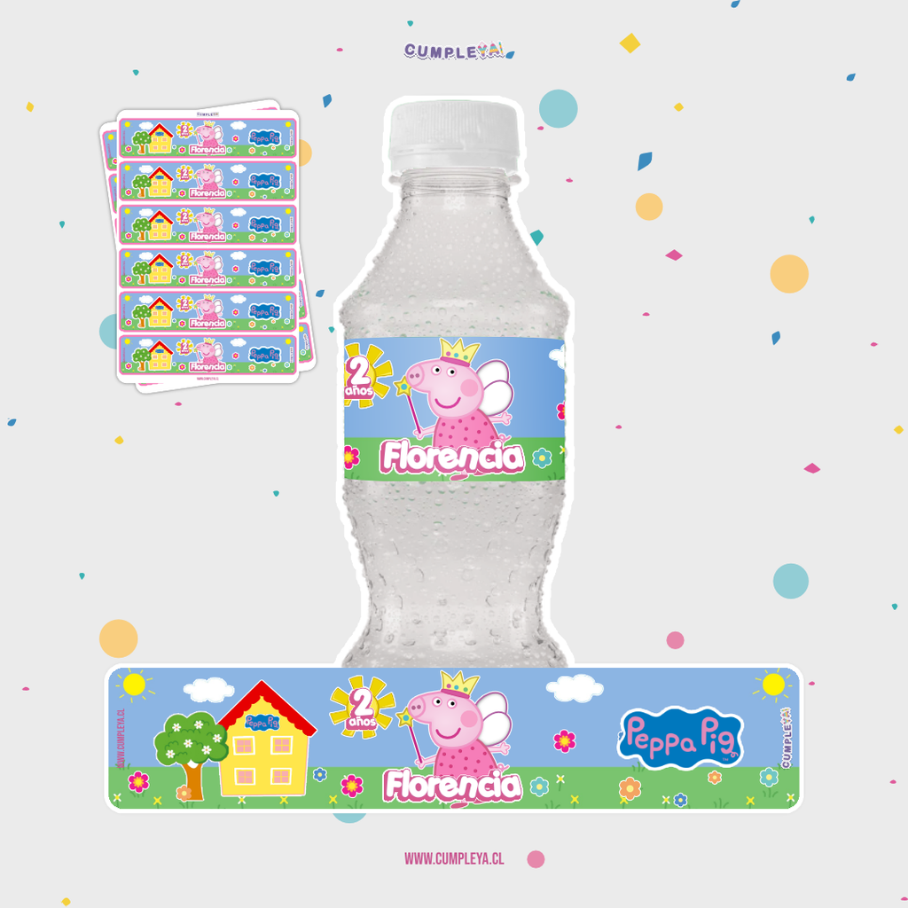 STICKER PEPPA PIG HADA PARA BOTELLA 250ML 18X3, 5CM SET 12U TEMÁTICO