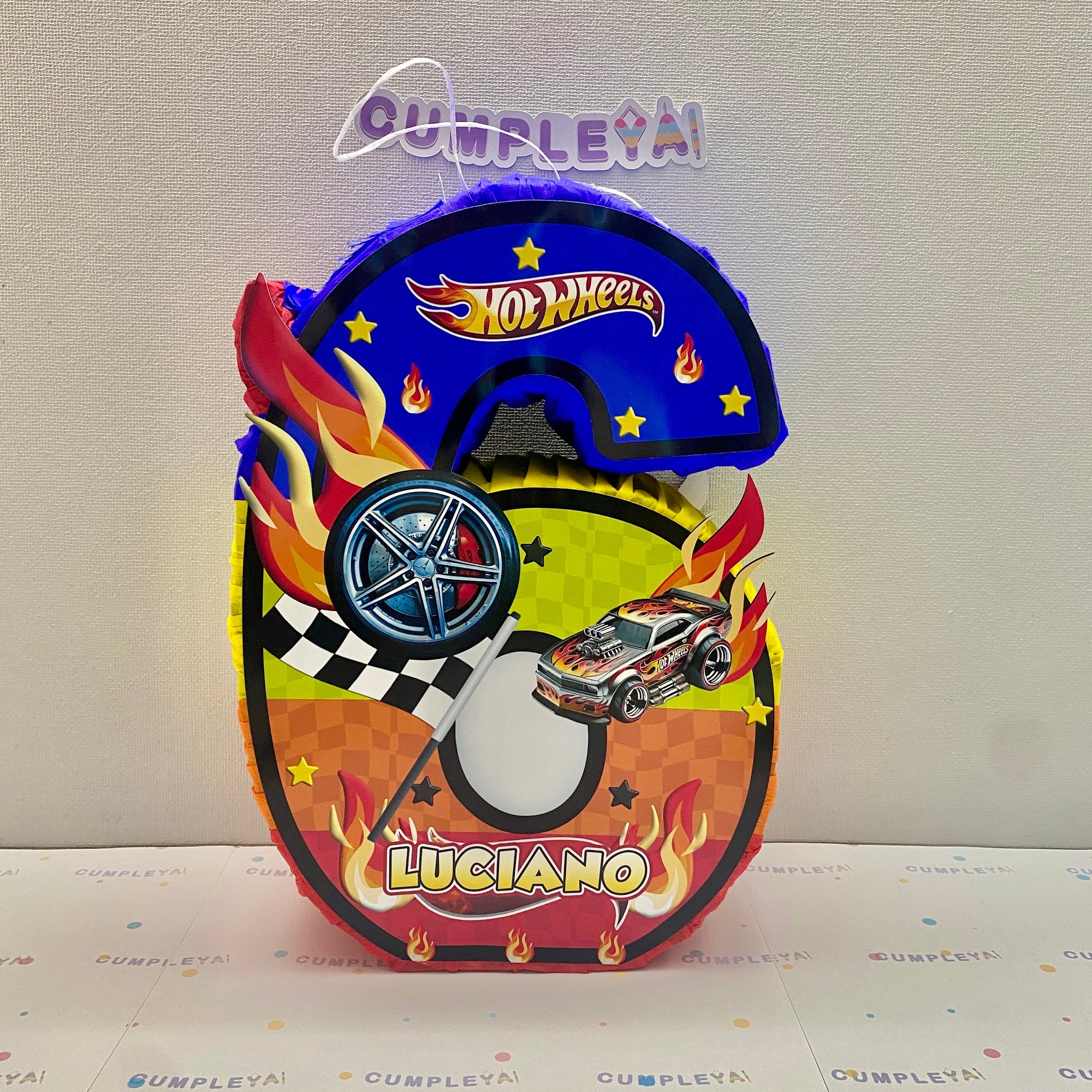 PIÑATA 40 CM NUMEROS HOT WHEELS NUMERO 6